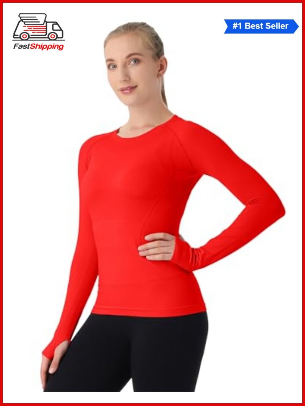 Seamless Long Sleeve Workout Top Thumb Holes Crewneck Slim Fit